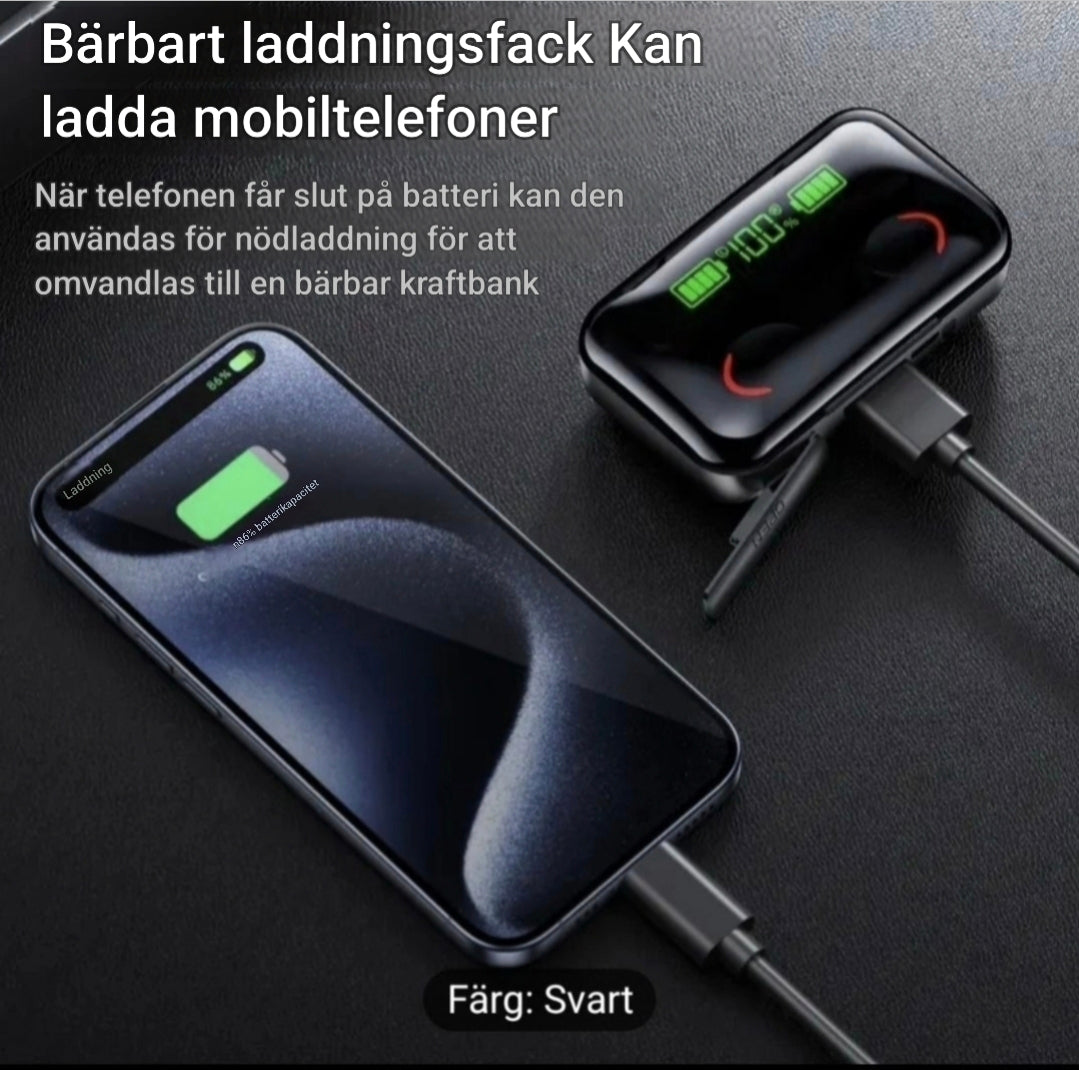 Trådlösa hörlurar med laddningsetui/powerbank – Svart