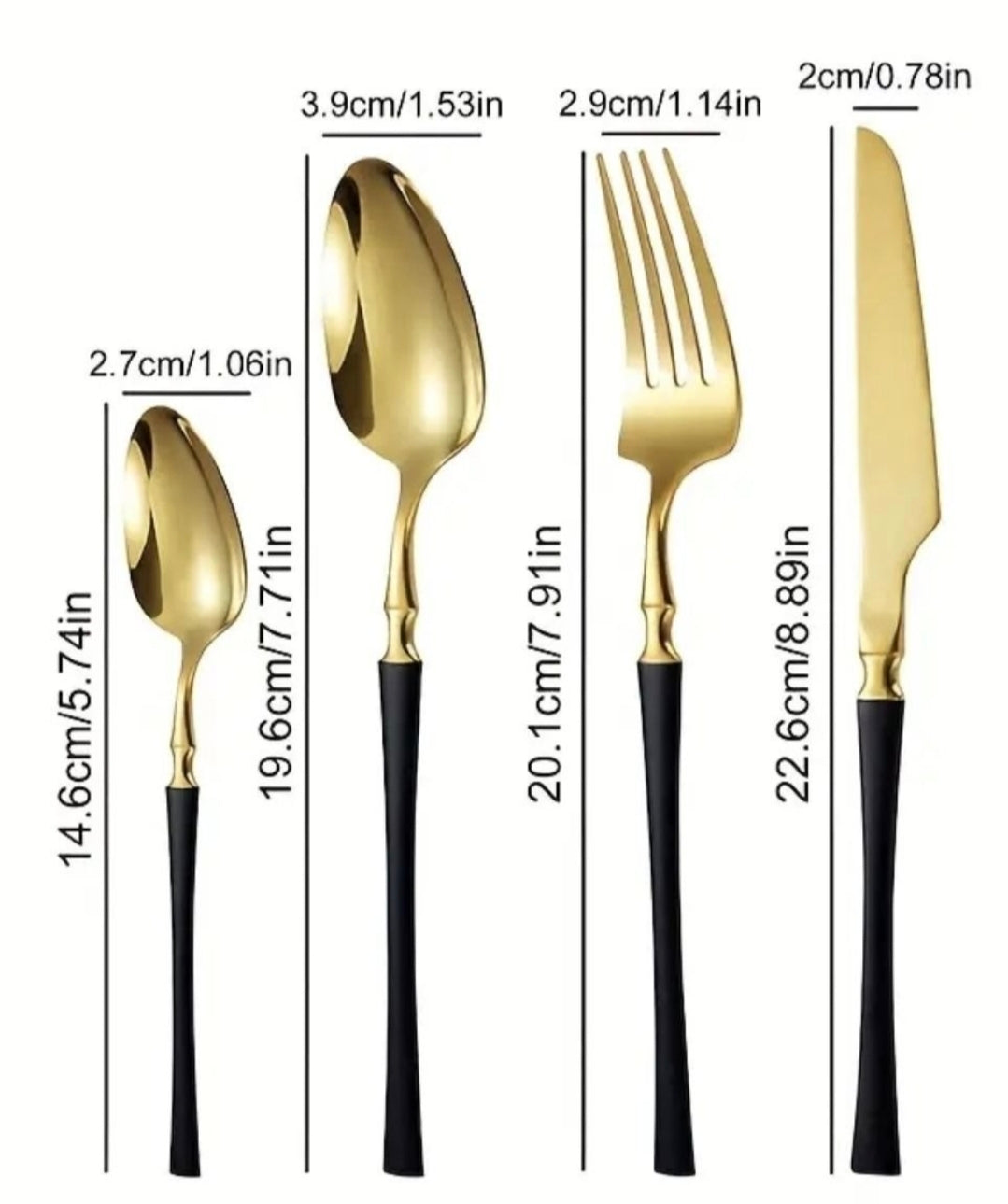 Elegant 24-delars bestickset i guld och svart – stilren dukning varje dag