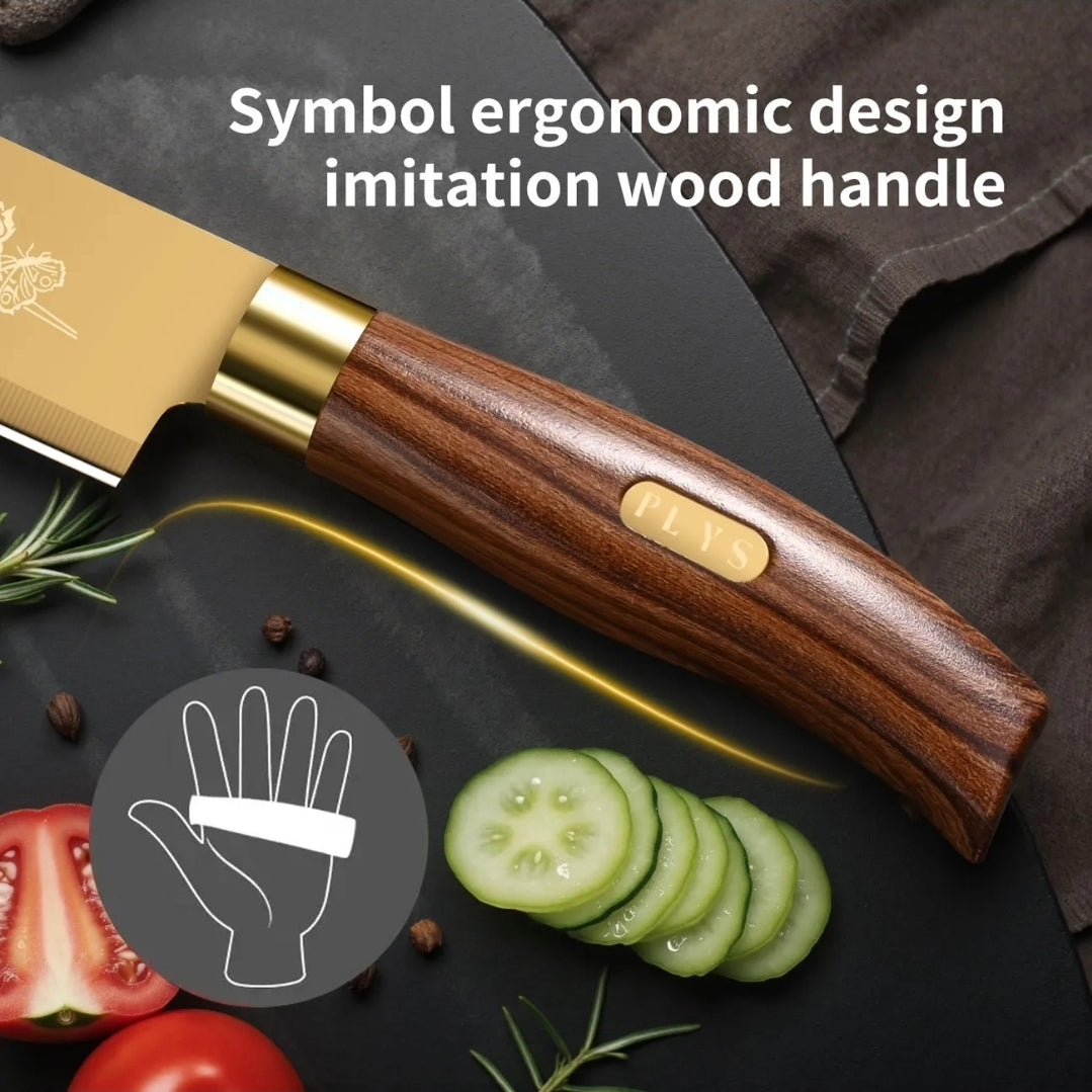 Premium Gyllene Titanbelagda Köksknivset – 4-delars Lyx och Precision för Kökets Alla Uppgift