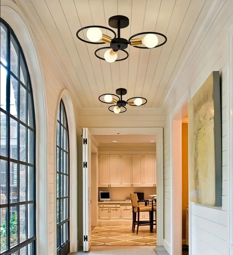 3 st. Vintage Industriell Chandelier Set – Metall, Svart med Klara Glas