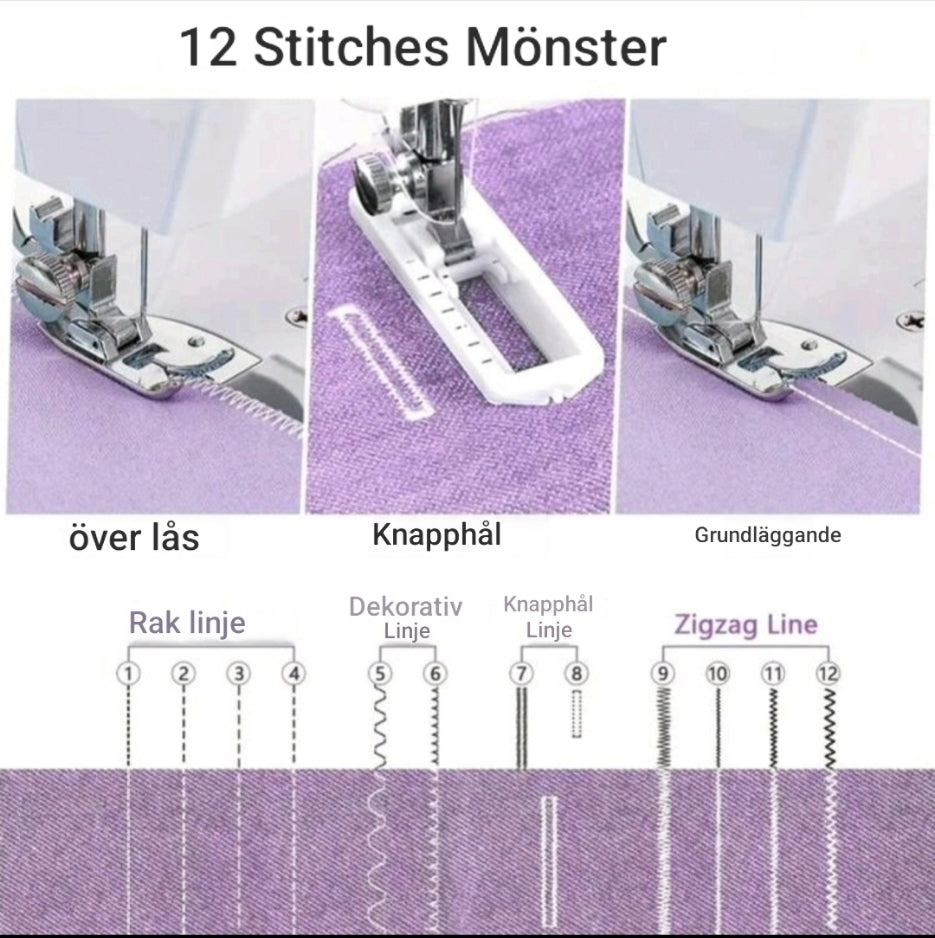 Bärbar Elektrisk Symaskin med 12 Sömmar