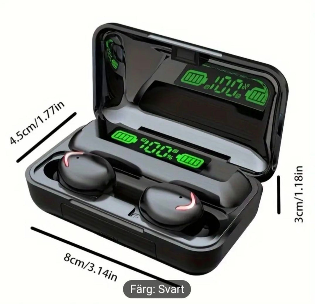 Trådlösa hörlurar med laddningsetui/powerbank – Svart