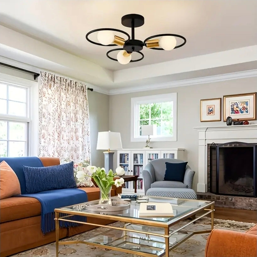 3 st. Vintage Industriell Chandelier Set – Metall, Svart med Klara Glas